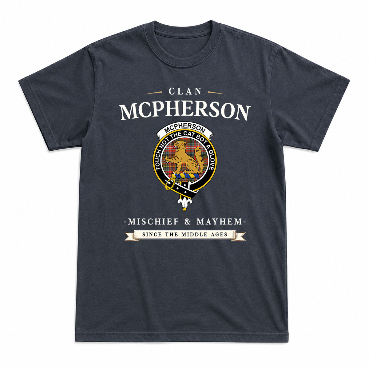 McPherson Weathered Tartan Crest Mischief and Mayhem T-shirt