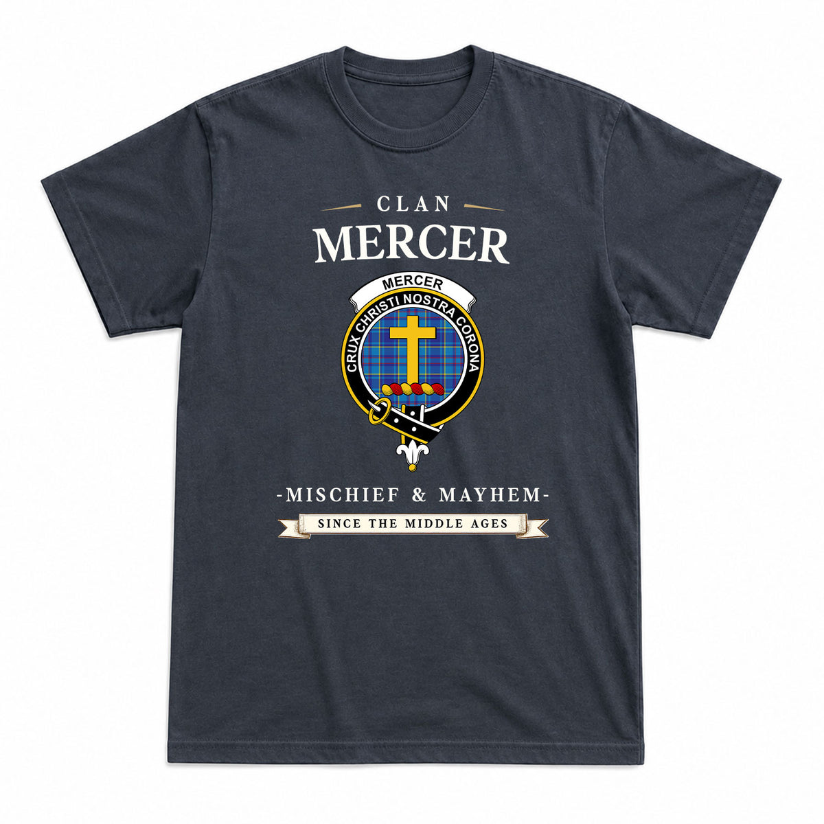 Mercer Modern Tartan Crest Mischief and Mayhem T-shirt