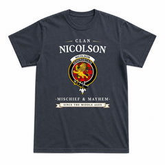 Nicolson Modern Tartan Crest Mischief and Mayhem T-shirt