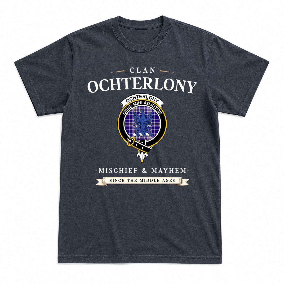 Ochterlony Tartan Crest Mischief and Mayhem T-shirt