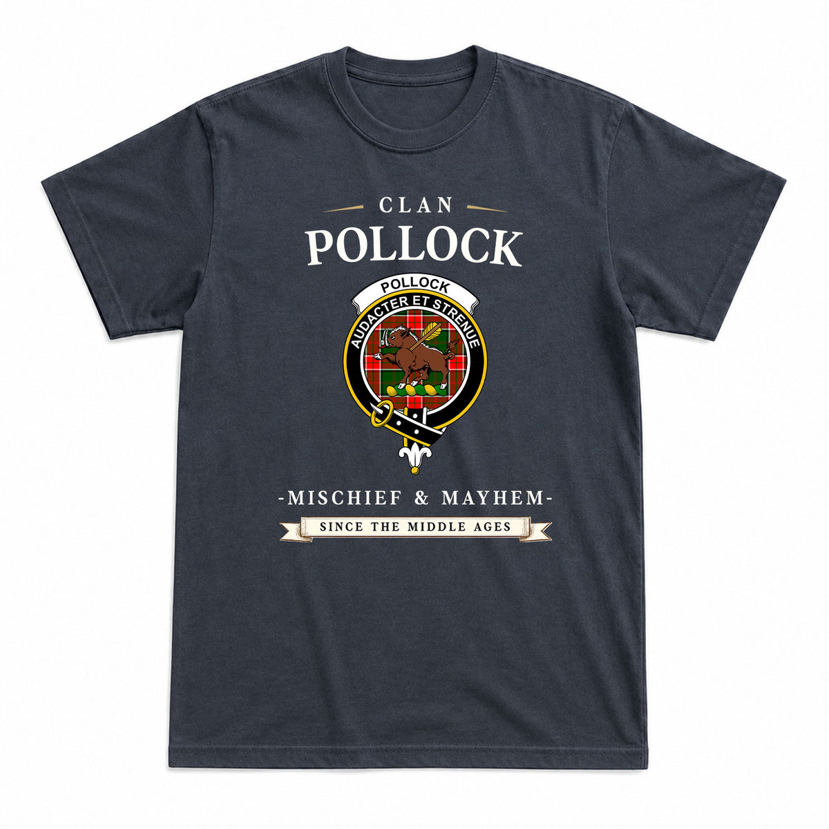 Pollock Tartan Crest Mischief and Mayhem T-shirt