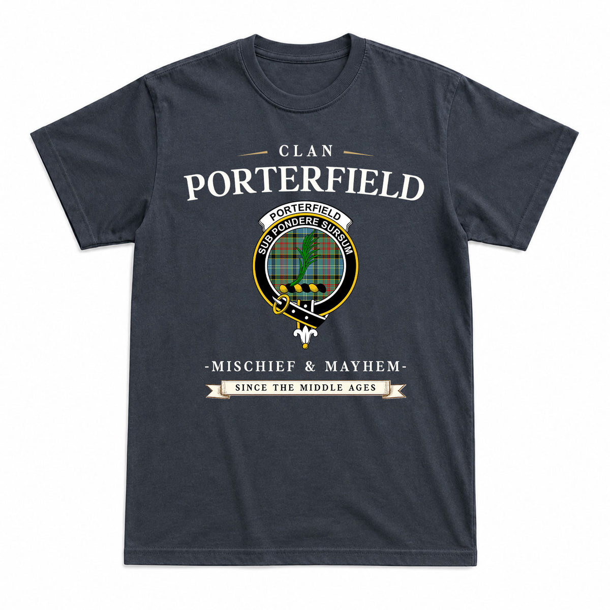 Porterfield Tartan Crest Mischief and Mayhem T-shirt