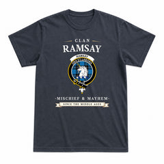Ramsay Blue Ancient Tartan Crest Mischief and Mayhem T-shirt
