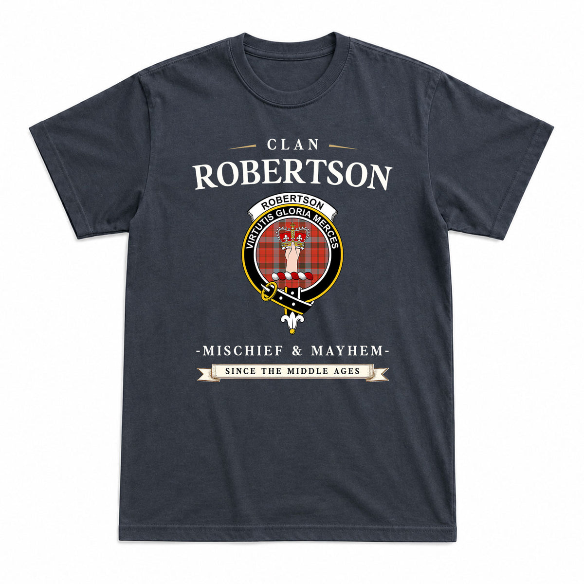 Robertson Weathered Tartan Crest Mischief and Mayhem T-shirt