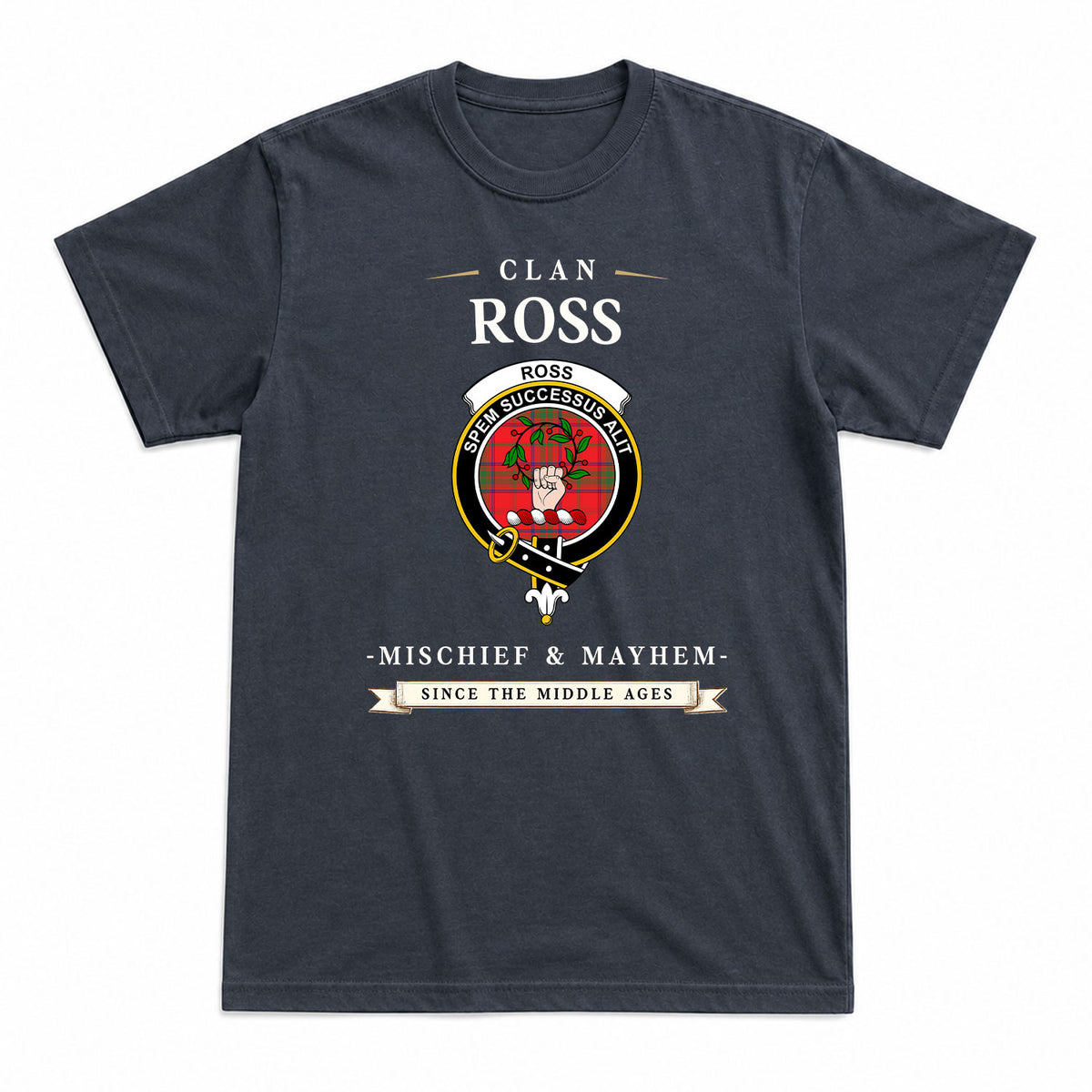 Ross Modern Tartan Crest Mischief and Mayhem T-shirt