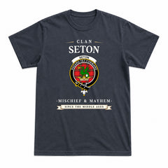 Seton Modern Tartan Crest Mischief and Mayhem T-shirt