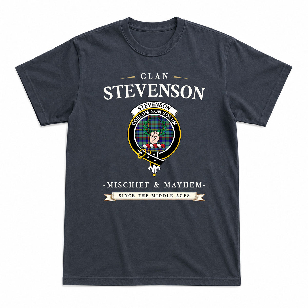 Stevenson Tartan Crest Mischief and Mayhem T-shirt