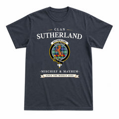Sutherland Old Ancient Tartan Crest Mischief and Mayhem T-shirt