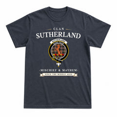 Sutherland Weathered Tartan Crest Mischief and Mayhem T-shirt