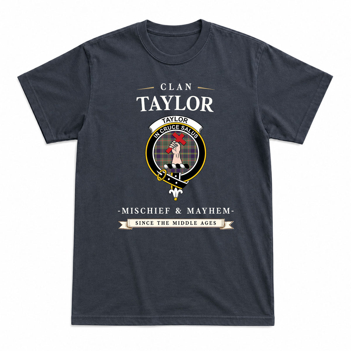 Taylor Weathered Tartan Crest Mischief and Mayhem T-shirt
