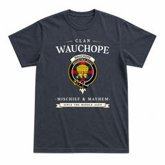 Wauchope (or Waugh) Tartan Crest Mischief and Mayhem T-shirt