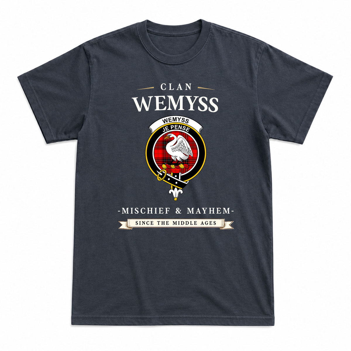 Wemyss Modern Tartan Crest Mischief and Mayhem T-shirt