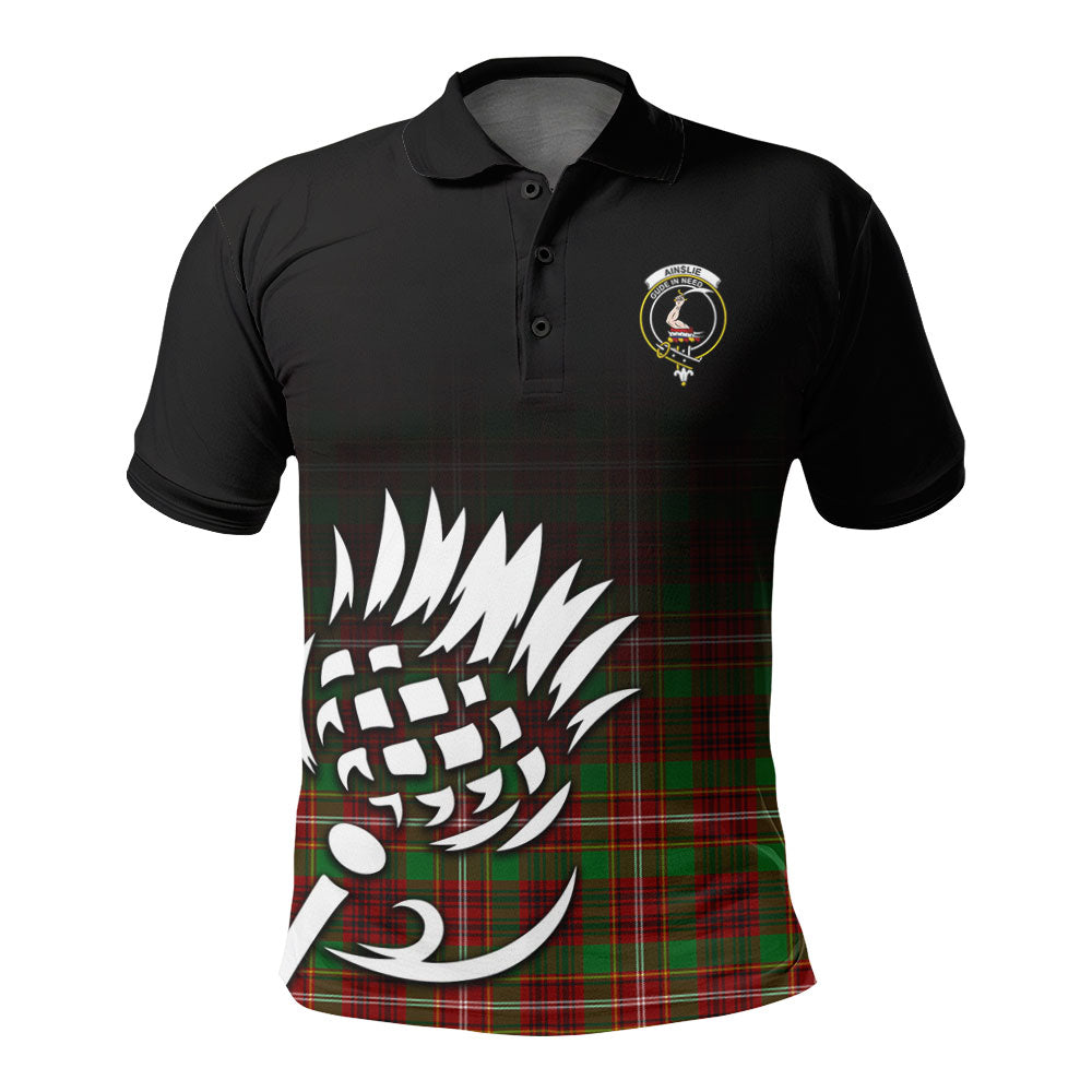 Ainslie Tartan Crest Polo Shirt - Thistle Black Style