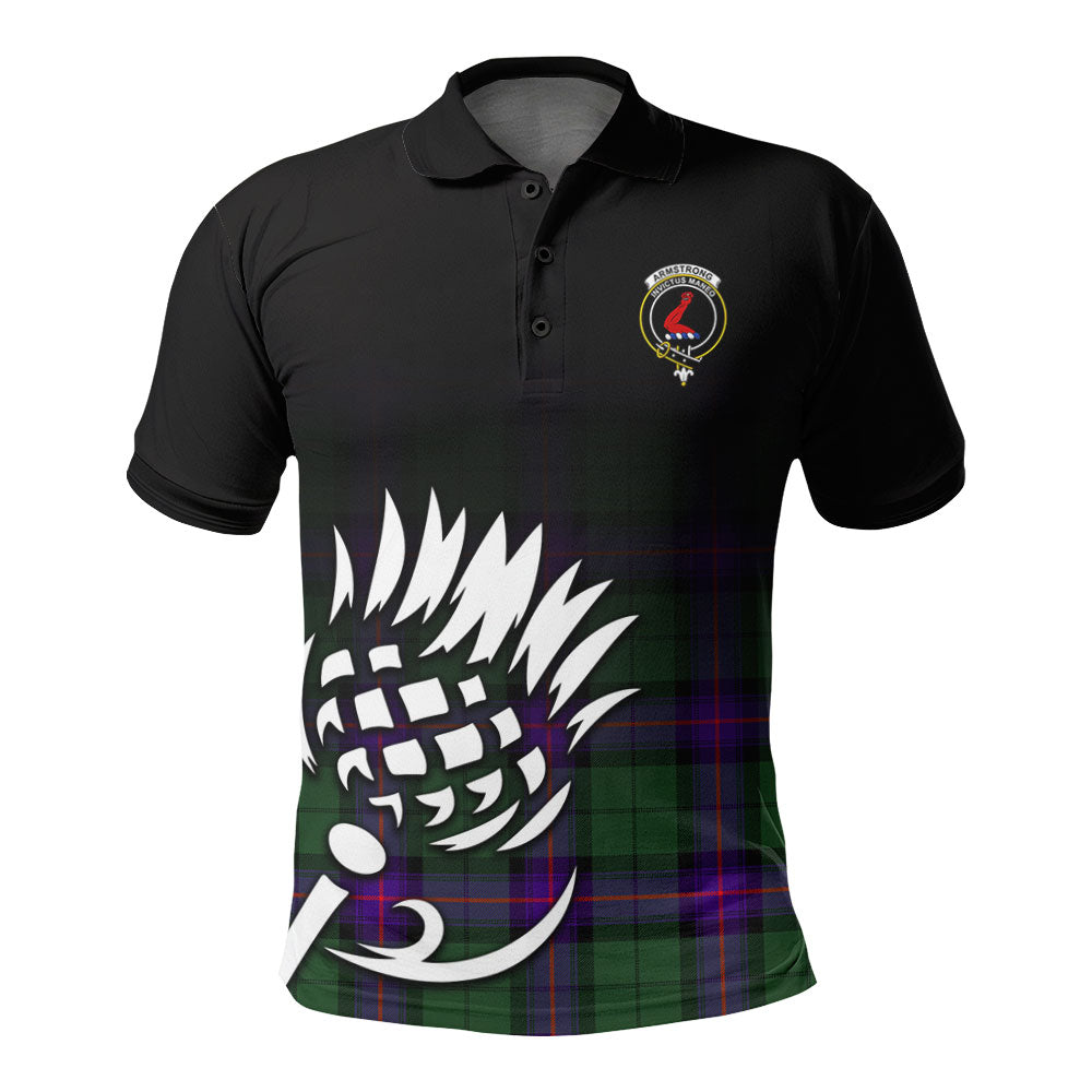 Armstrong Modern Tartan Crest Polo Shirt - Thistle Black Style