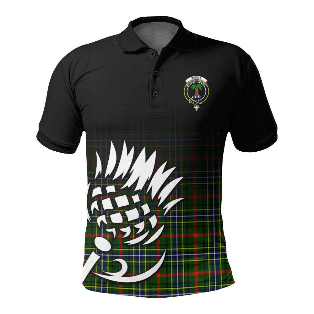 Bisset Tartan Crest Polo Shirt - Thistle Black Style