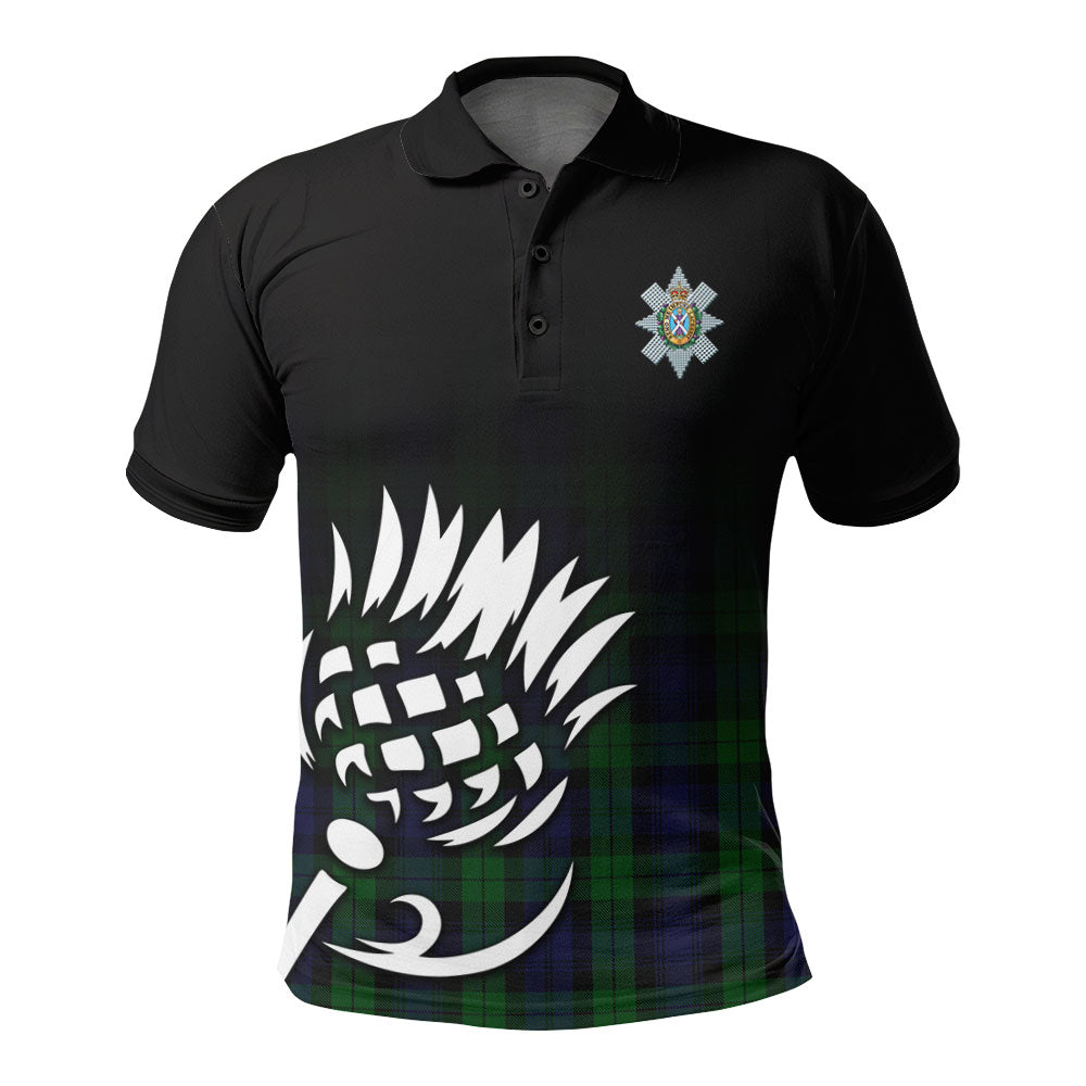 Black Watch Tartan Crest Polo Shirt - Thistle Black Style