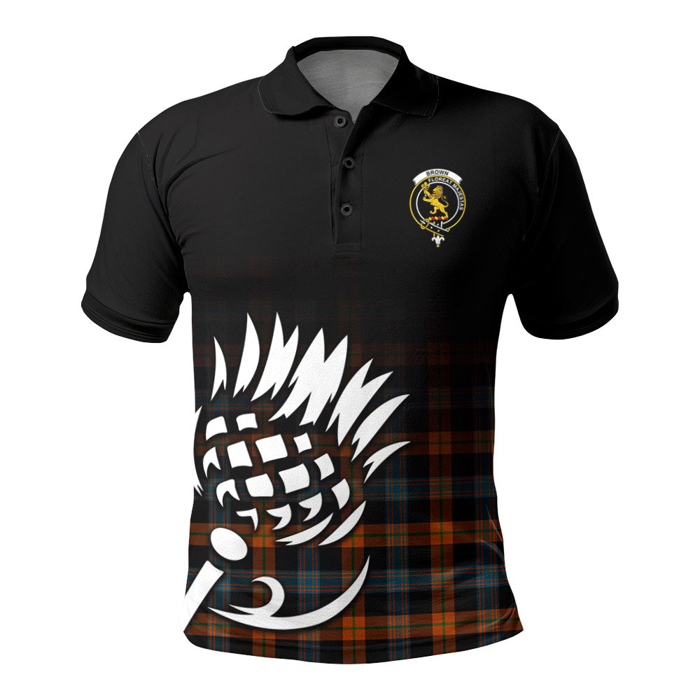 Brown Ancient Tartan Crest Personalized Polo Shirt - Thistle Black Style