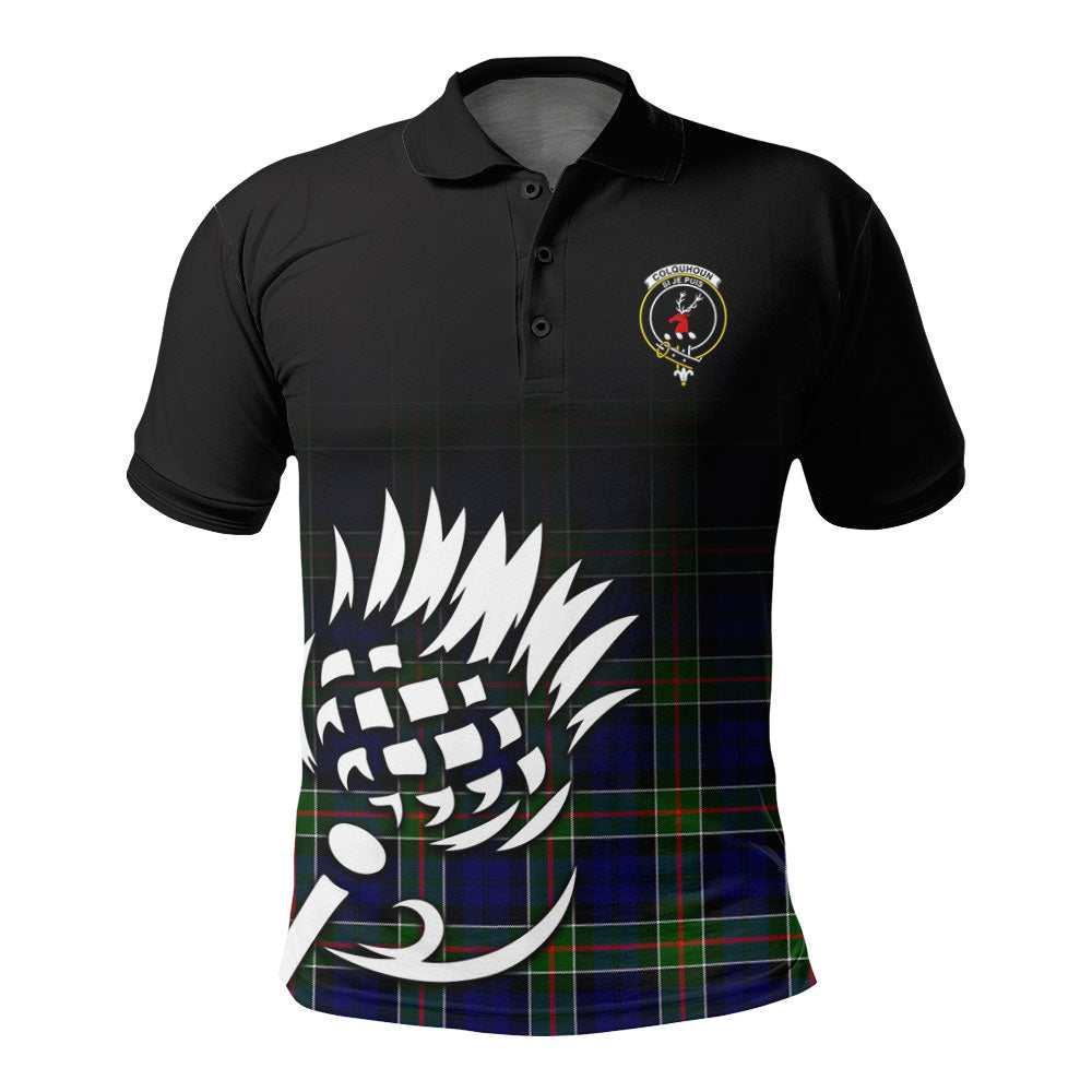 Colquhoun Modern Tartan Crest Polo Shirt - Thistle Black Style