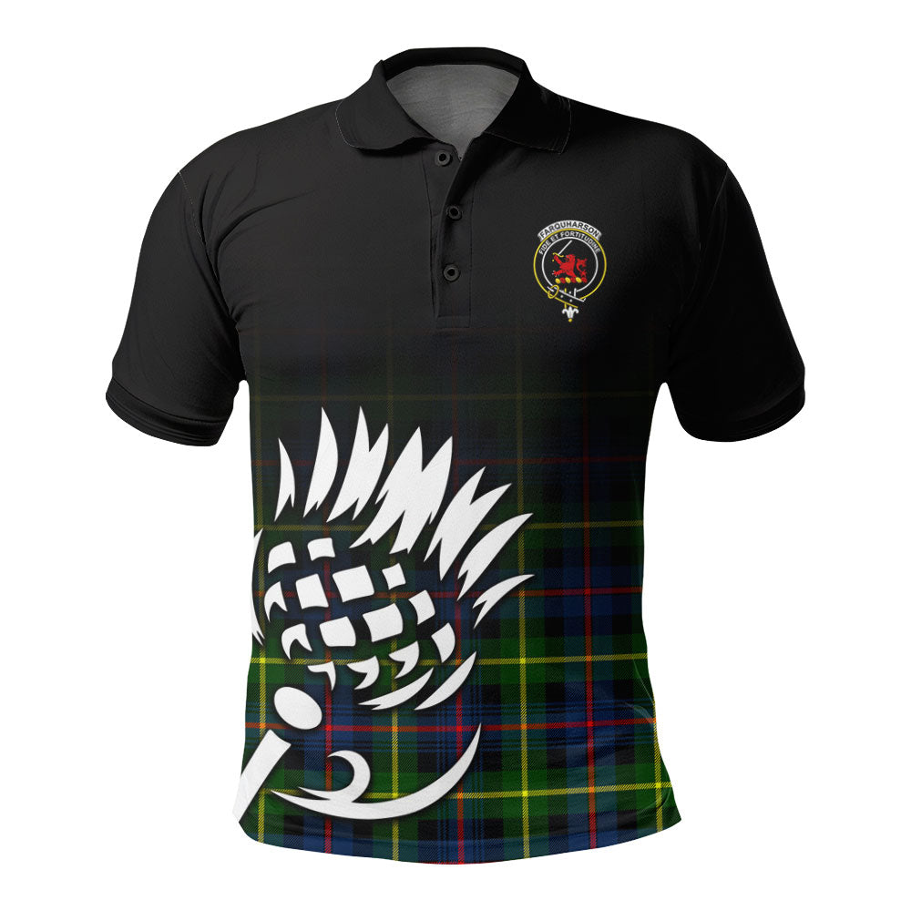 Farquharson Modern Tartan Crest Polo Shirt - Thistle Black Style