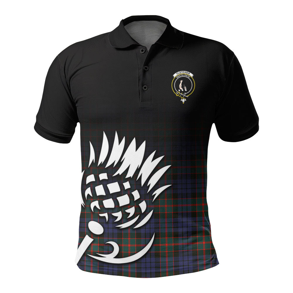Fletcher of Dunans Tartan Crest Polo Shirt - Thistle Black Style