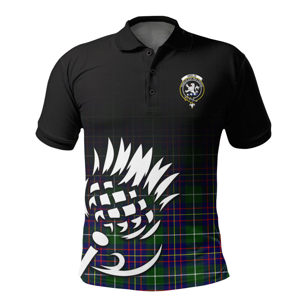 Inglis Modern Tartan Crest Polo Shirt - Thistle Black Style