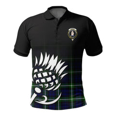 Lamont Modern Tartan Crest Polo Shirt - Thistle Black Style