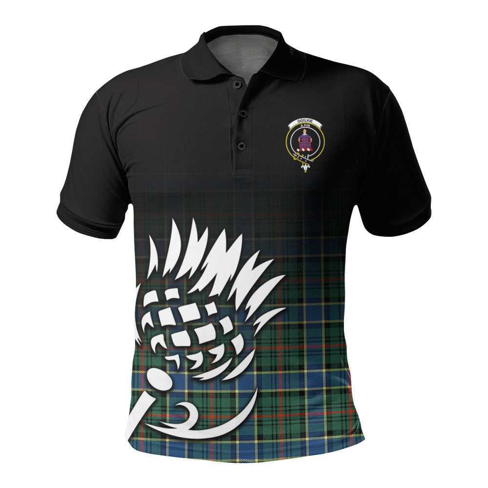 Ogilvie Hunting Ancient Tartan Crest Polo Shirt - Thistle Black Style