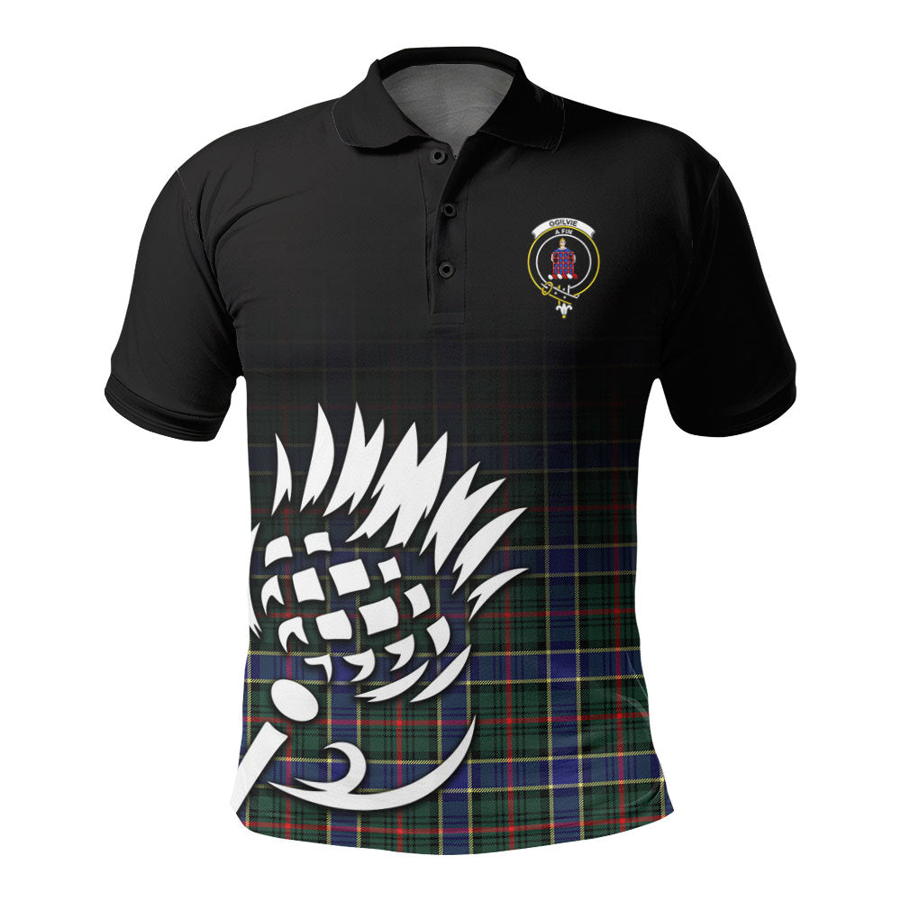 Ogilvie Hunting Modern Tartan Crest Polo Shirt - Thistle Black Style