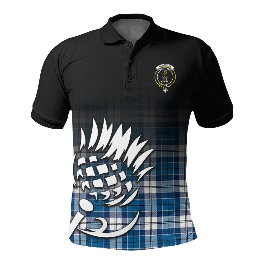 Roberton Tartan Crest Polo Shirt - Thistle Black Style