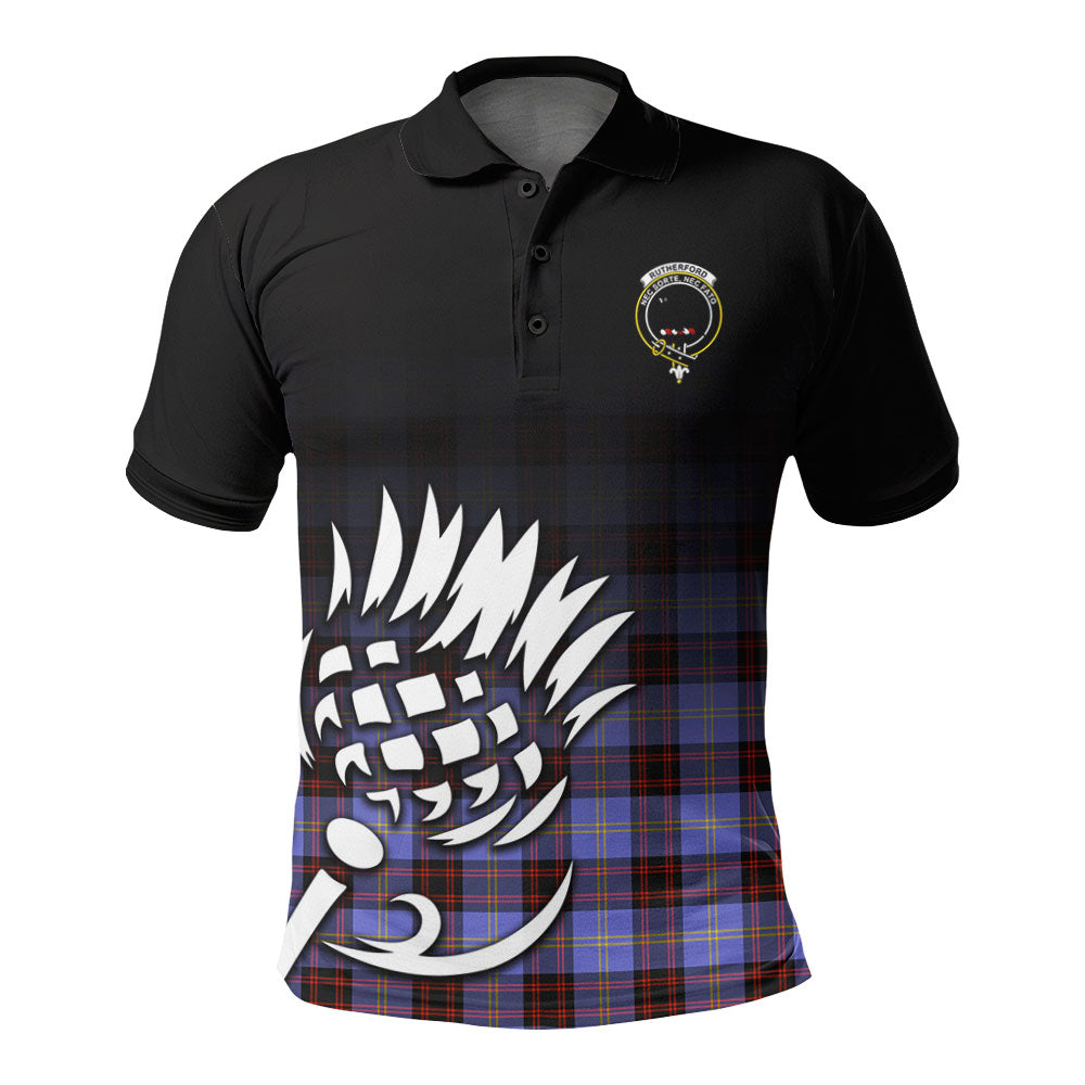 Rutherford Tartan Crest Polo Shirt - Thistle Black Style