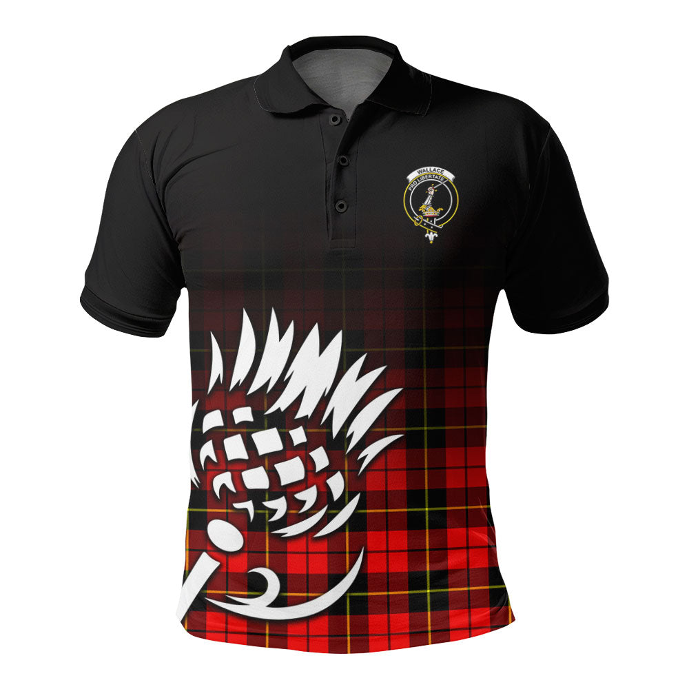 Wallace Hunting Red Tartan Crest Polo Shirt - Thistle Black Style