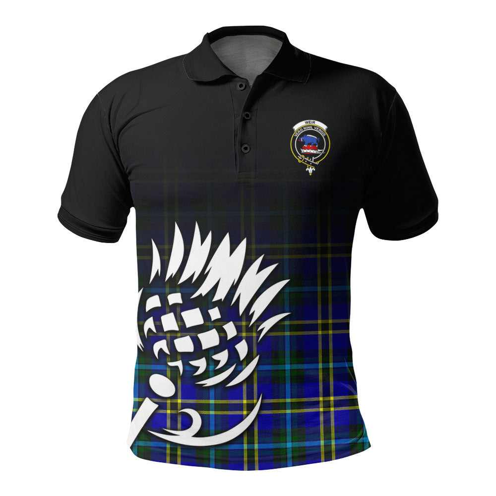 Weir Modern Tartan Crest Polo Shirt - Thistle Black Style