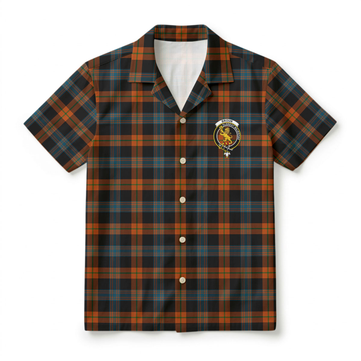 Broun Ancient Tartan Crest Hawaiian Shirt