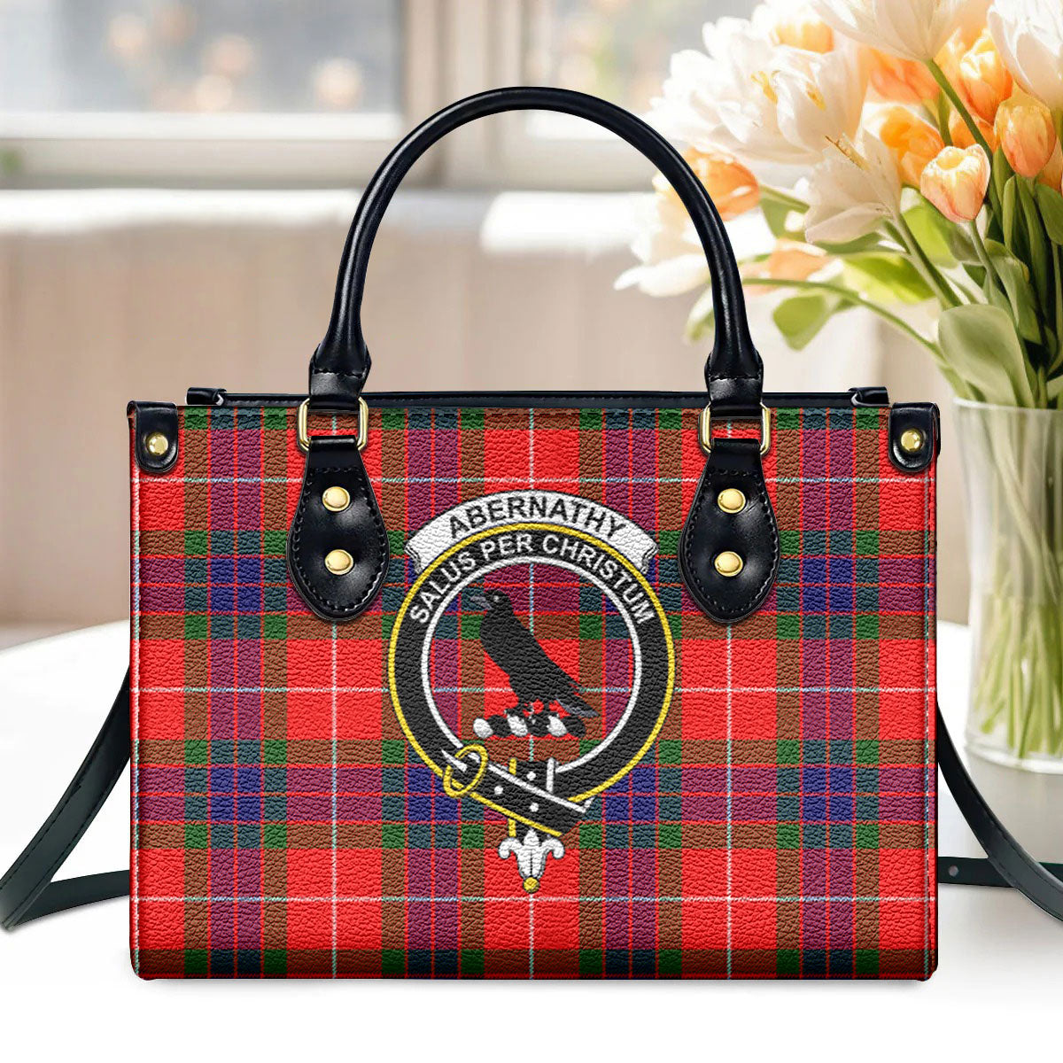 Abernathy Tartan Crest Leather Handbag