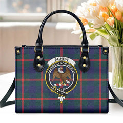 Agnew Modern Tartan Crest Leather Handbag