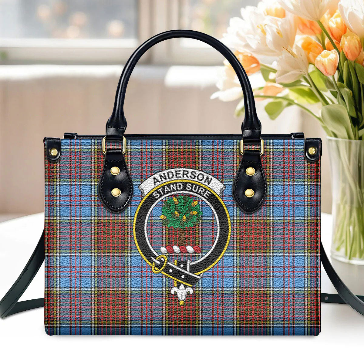 Anderson Modern Tartan Crest Leather Handbag