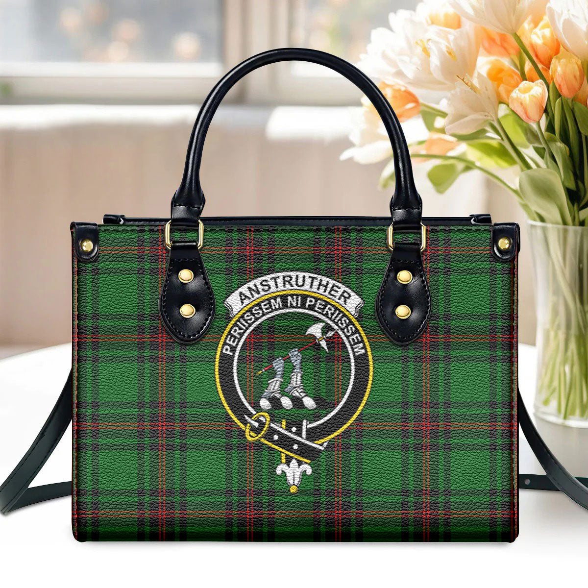 Anstruther Tartan Crest Leather Handbag