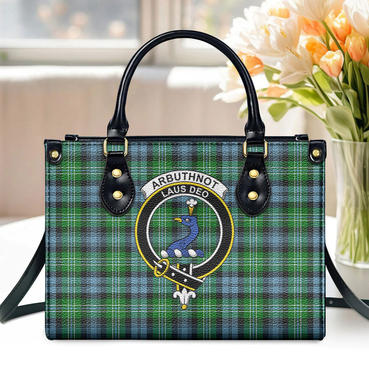 Arbuthnot Ancient Tartan Crest Leather Handbag