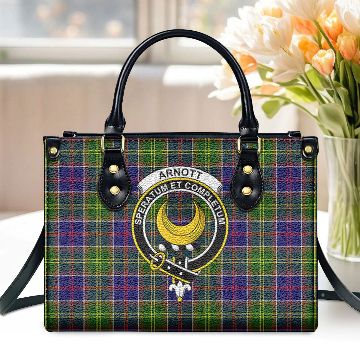 Arnott Tartan Crest Leather Handbag