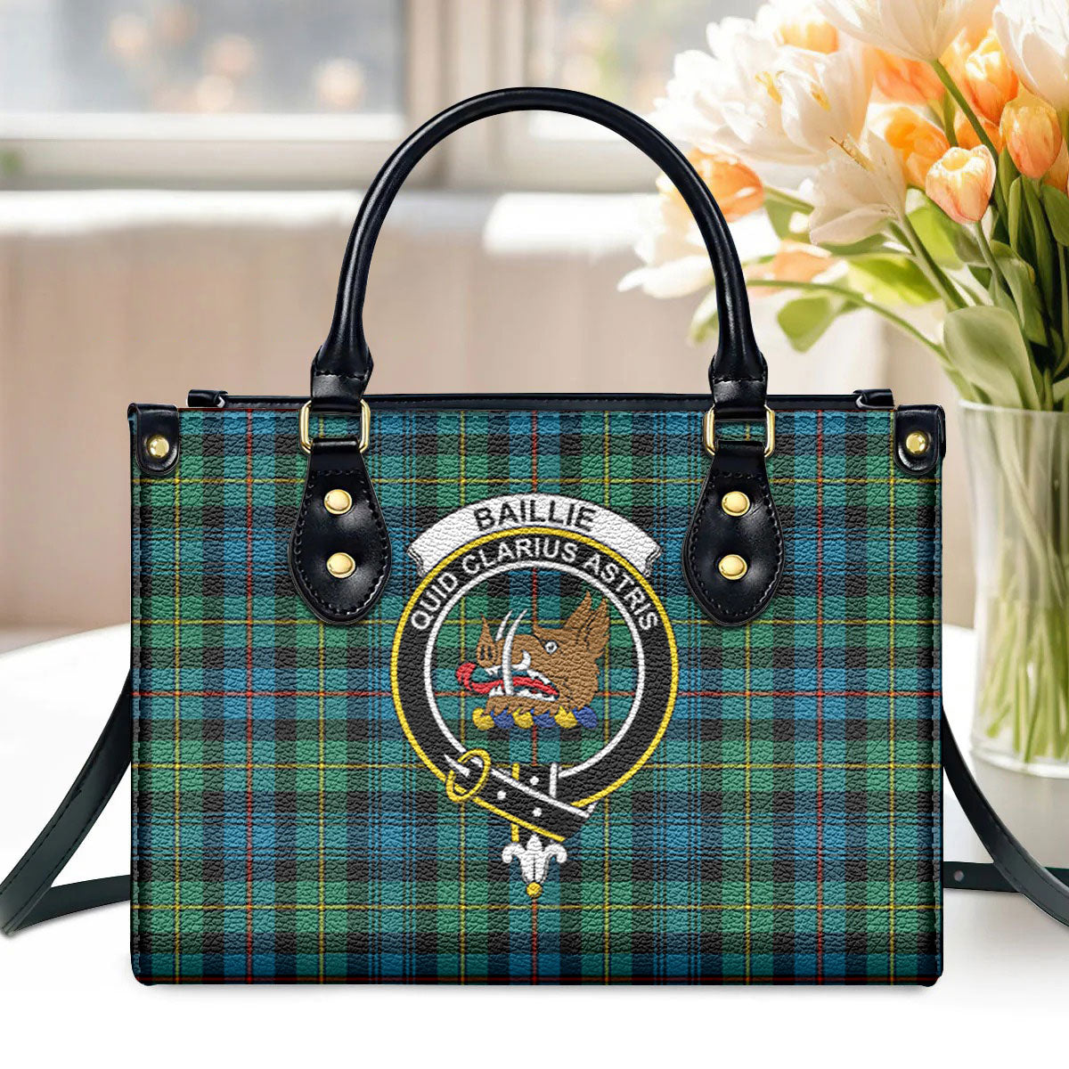 Baillie Ancient Tartan Crest Leather Handbag