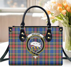 Beaton Modern Tartan Crest Leather Handbag