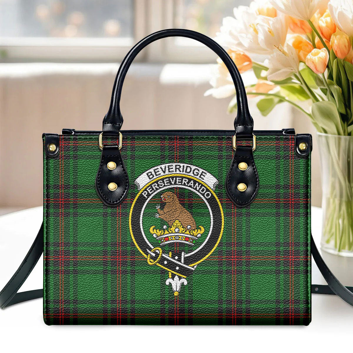 Beveridge Tartan Crest Leather Handbag