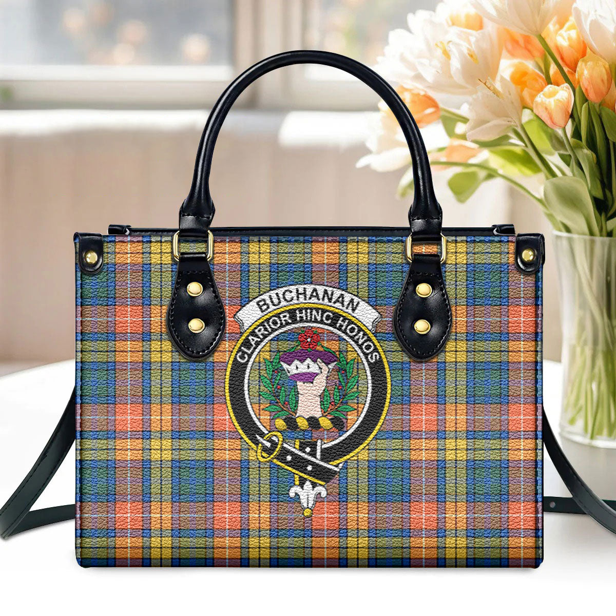 Buchanan Ancient Tartan Crest Leather Handbag