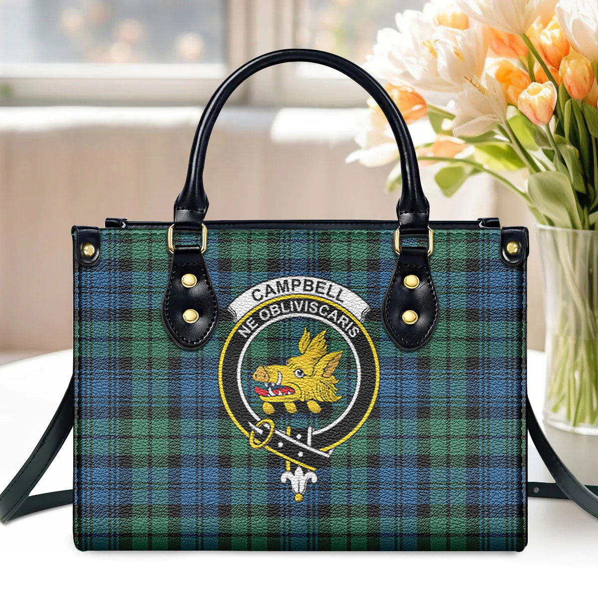 Campbell Ancient 02 Tartan Crest Leather Handbag