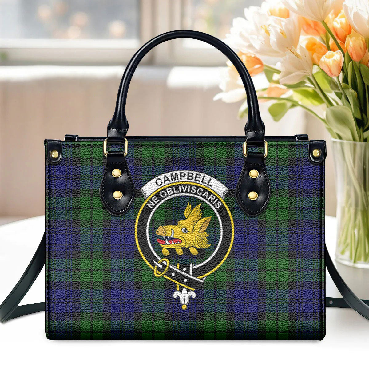 Campbell Modern Tartan Crest Leather Handbag