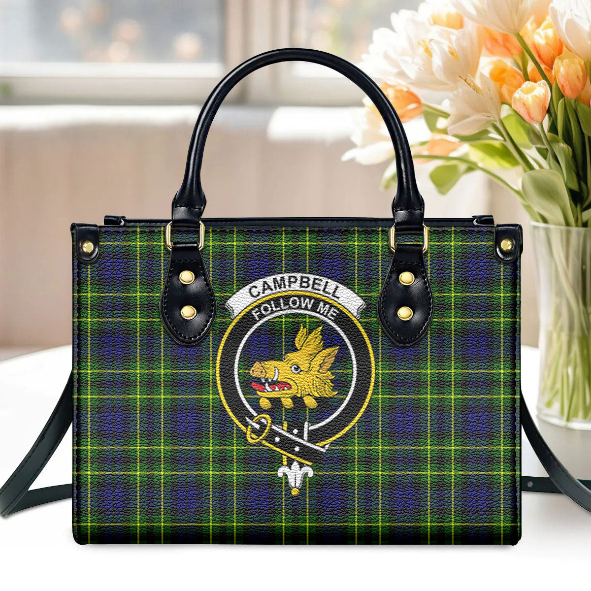 Campbell of Breadalbane Modern Tartan Crest Leather Handbag