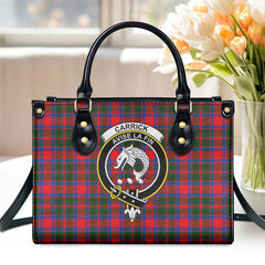 Carrick District Tartan Crest Leather Handbag