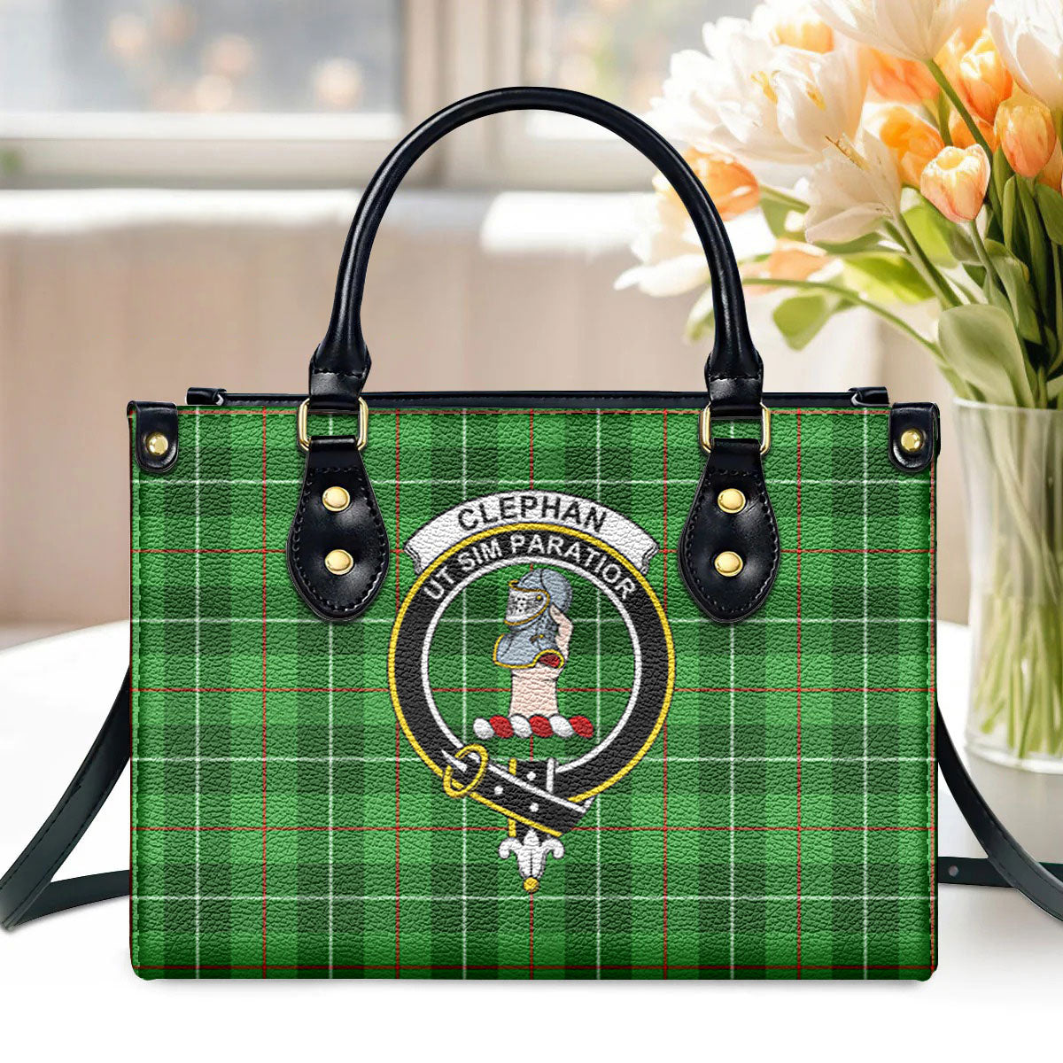 Clephan (or Clephane) Tartan Crest Leather Handbag