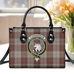 Cunningham Burgundy Dancers Tartan Crest Leather Handbag