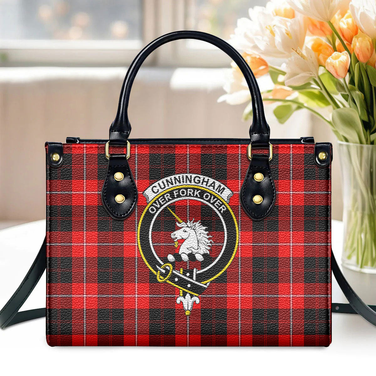 Cunningham Modern Tartan Crest Leather Handbag